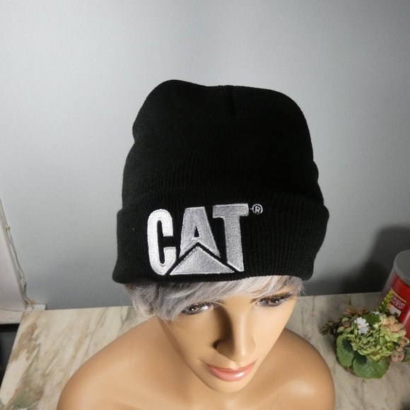 CAT logo Knit Cap Beanie Black and White - Picture 7 of 7